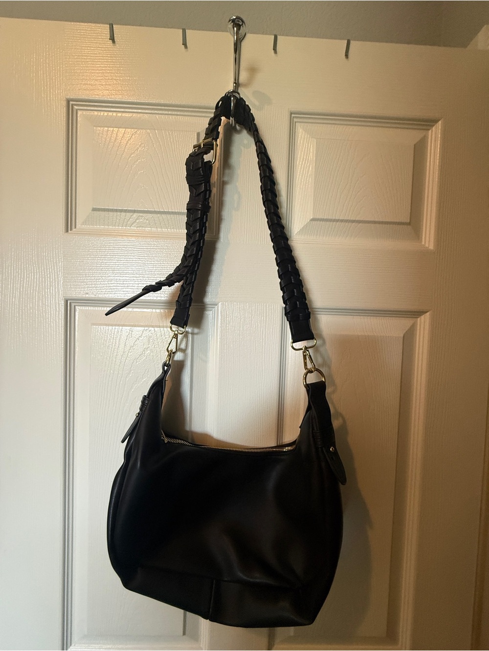 Black Braided-Strap Shoulder Bag for Women
